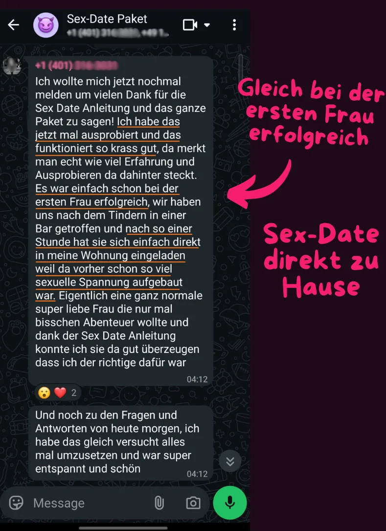 WhatsApp Testimonial – Gleich bei der ersten Frau erfolgreich